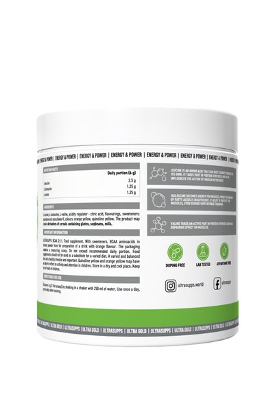 Ultrasupps Ultra Gold BCAA 2:1:1, Orange Flavor, 300 g Powder
