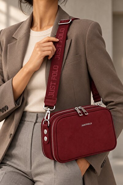 Just Polo Burgundy Imported Suede Leather Medium Size Women's Cross Shoulder ...