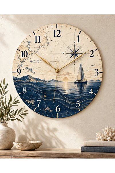 AA Shop Ceas de perete decorativ imprimat UV, cu tematică marină, din lemn, 4...