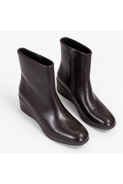 NE&VE SHOES Brown Patent Leather Women's Wedge Sole Boots with Internal Zipper