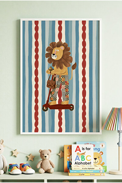 Zevahir Mobilya Dekorasyon 1 Piece White Wooden Framed Lion Pattern Wooden Pa...