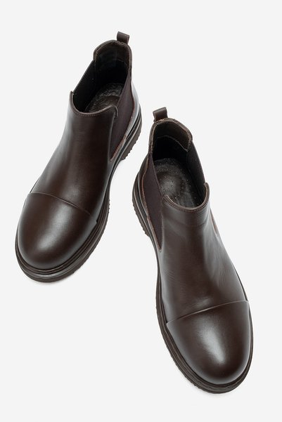 babiva Genuine Leather Women's Boots with Rubber Detail in Brown Sienna