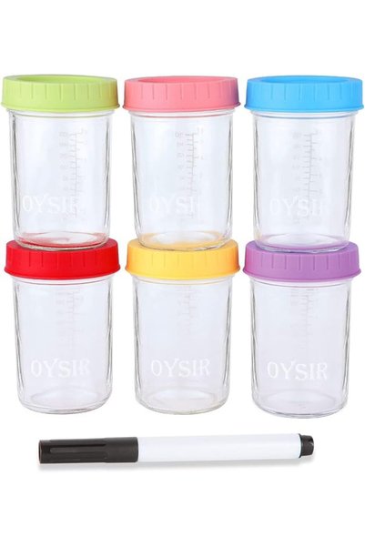 OYSIR 8 OZ Glass Baby Food Storage Containers, 6 Pcs Baby Jars with Lids, Reu...