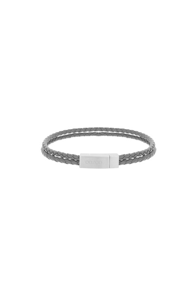 OOZOO Jewellery Ατσάλινο βραχιόλι με γκρι δέρμα 19,5 χιλιοστά (SB-1055-195)