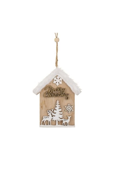 OEM Ornament Brad de Crăciun Casuta din Lemn cu Imitatie de Blana Albă 10x12 ...