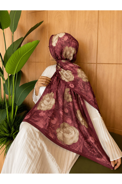 Hepsi Moda Modal Silk Rose Pattern Shawl - Burgundy