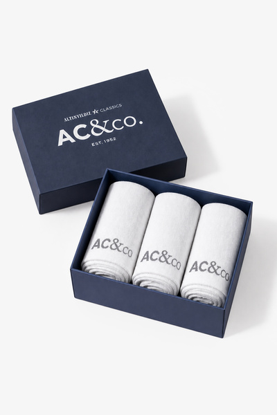 AC&Co / Altınyıldız Classics Erkek Beyaz 3 'lü Paket Soket Çorap Seti Özel Hediye Kutulu Yumuşak Dokulu Sıcak Tutan