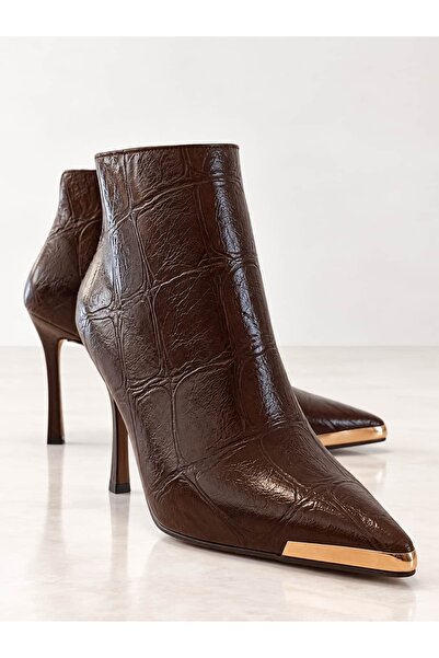 Lizy Shoes Women's Pointed Toe Thin Heeled Boots 9 cm Heeled Boots with Gold ...