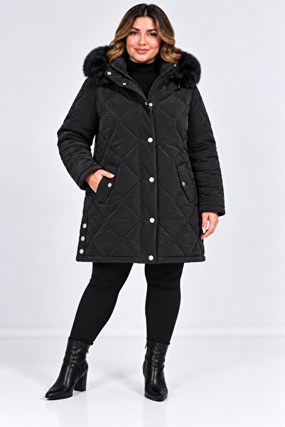 By Alba Collection Women's Black Nova Fabric Plus Size Coat