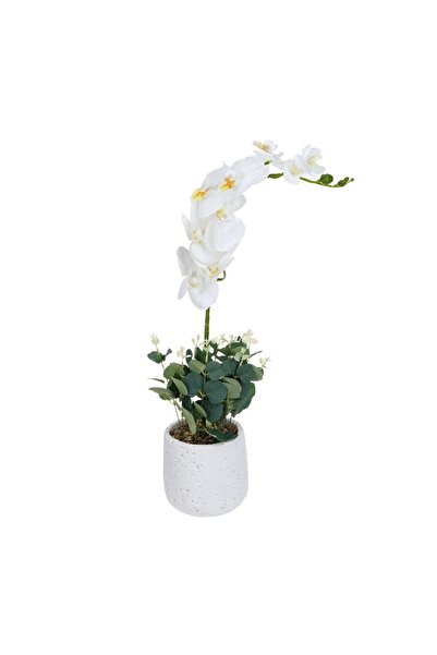 OEM Ghiveci Decorativ Alb Ceramic cu Floare Artificială Orhidee Albă Ø13x54 c...