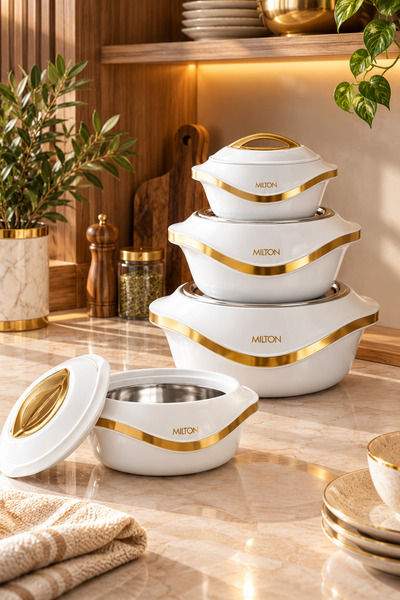 Milton Luxury 4 Piece Insulated Hot Pot Set 0.5L to 2.5L | Stainless Steel Fo...