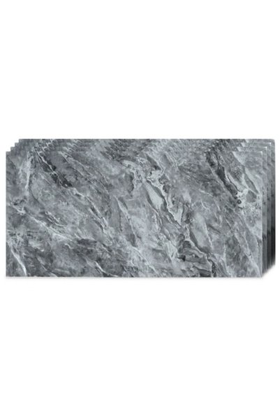 Tapetoo Home Decor Σετ 10 Αυτοκόλλητων Πάνελ Τοίχου με Εφέ Σκούρου Γκρι Μαρμά...