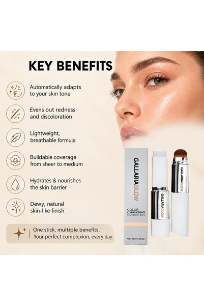 GALLARIAGLOW Color Changing Foundation Stick with Built-In Brush, Korean BB Cream Foundation, Lightweight Full Coverage Makeup, Moisturizing Natural Finish, Long Lasting for All Skin Types