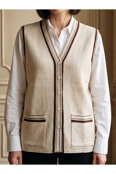 tiriTEK TRİKO Steel Mesh Hair Detailed Modern Vest / Cream