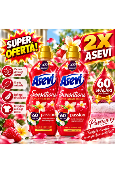 ASEVI Комплект от 2 броя твърд перилен препарат за мекота на тъкани Sensation...