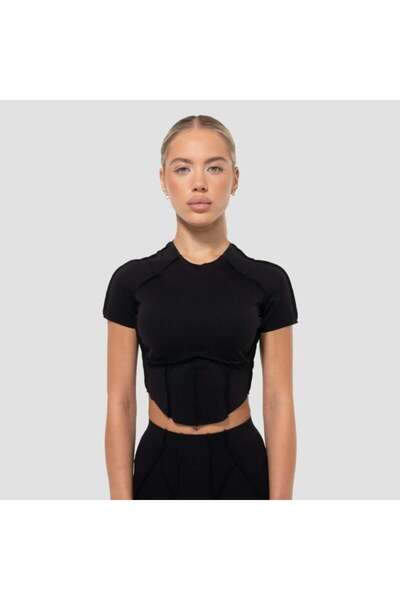 GymBeam Tricou crop Cosmo de damă, negru, L