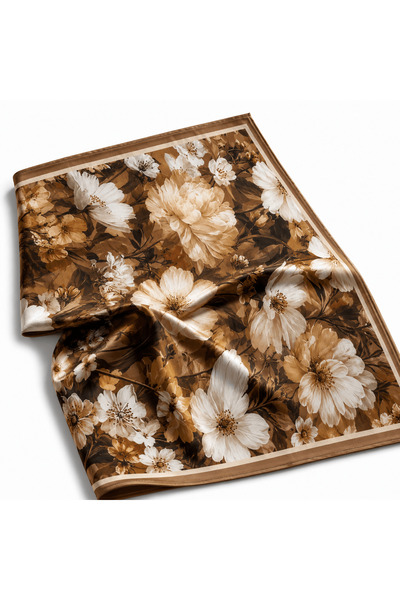 Hepsi Moda Modal Silk Fall Bouquet Pattern Shawl - Mocha