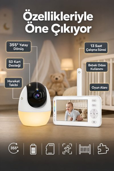 ROBEVE Görüntülü Bebek Telsizi, 1080P FHD Bebek Kamerası, 4.3 İnç IPS Ekran, 3500 mAh Pil, İki Yönlü Ses, 355° Hareket Takibi, WiFi + FHSS, Akıllı Bebek Kamerası
