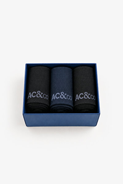 AC&Co / Altınyıldız Classics Erkek Siyah-Lacivert Soket Çorap Seti 3 'lü Paket Özel Hediye Kutulu Yumuşak Dokulu Sıcak Tutan