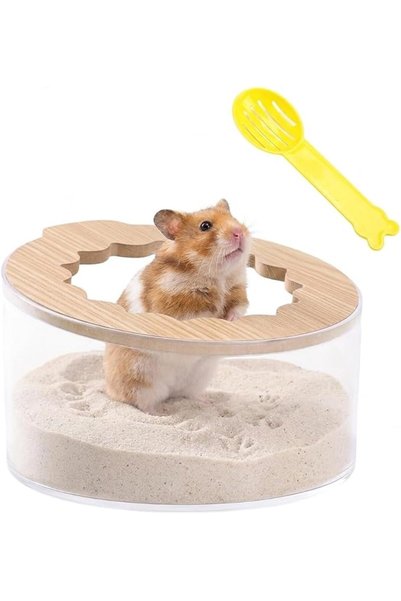 GENERAL Hamster Sand Bath with Wooden Lid – Transparent Acrylic Bathroom/Toil...