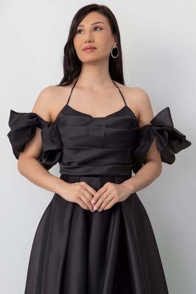 PULLIMM Strapless Neckline Fake Sleeve Evening Dress Dns1799