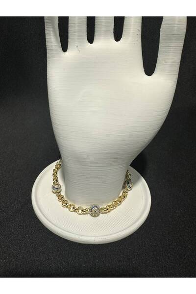 Gold Renk Zirkon Taşlı Üçlü Sosyete Gözü Doç Zincir Bileklik