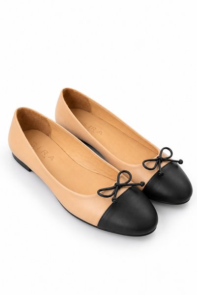 Sira Official Clara Beige Genuine Leather Ballerinas