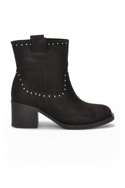 AYAKMOD Women's Black Suede Studded Detailed Zippered Boots Heeled Stylish Co...