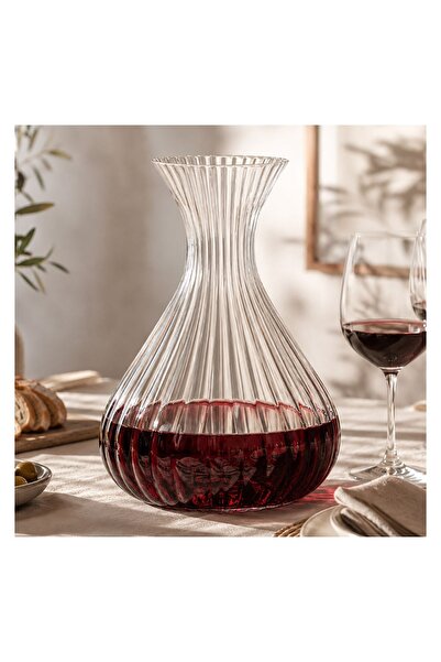OEM Carafă din sticlă striată pentru vin, corp rotunjit și gât subțire, 2 L