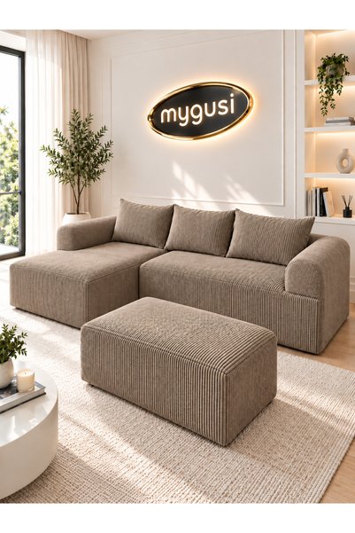 Mygusi Cordura Plus 100x60 Puflu Modüler Köşe Koltuk Takımı Kadife Modern 260...
