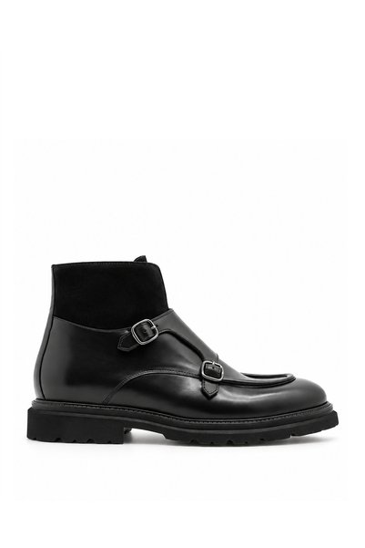 Vario Genuine Leather Zippered Men's Boots 053 Black (Black)