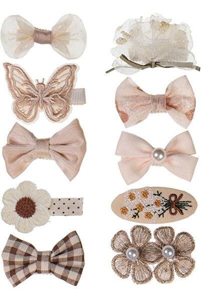 GENERAL Pack of 10 Hair Clips Girls, Embroidery Flowers Shaped Lined Hair Cli...