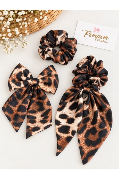 saten leopar desen 3 lü Toka Set kız çocuk / yetişkin