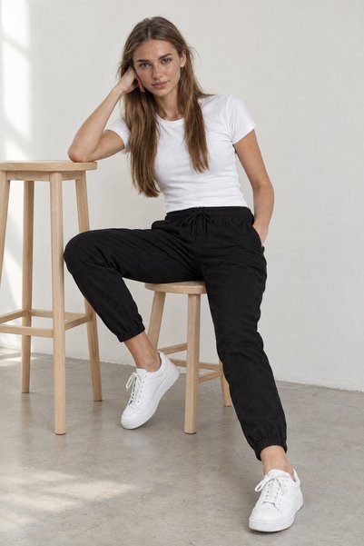 Pepeross Women's Jogger Sweatpants with Elastic Waist and Cuffs and Pockets, Black