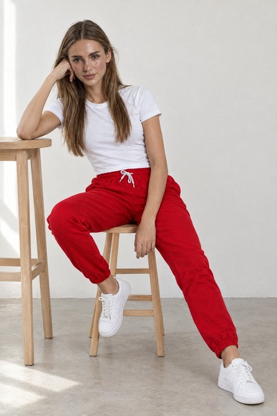 Pepeross Women's Jogger Sweatpants with Elastic Waist and Cuffs and Pockets, Red