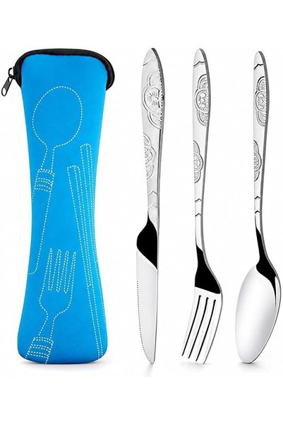 Travel Utensils with Case, Portable Silverware Set, Stainless Steel Reusable ...