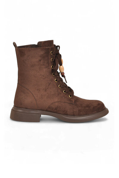 AYAKMOD Women's Lace-Up Zippered Brown Suede Boots with Accessories Stylish C...