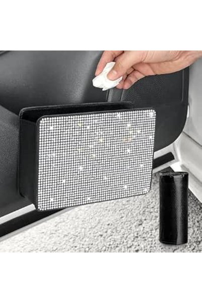 accmor Bling Car Trash Can, Foldable Vehicle Trash Bin Dustbin Garbage Organi...