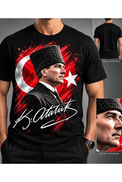 MARKAPRM Atatürk Baskılı Siyah Erkek Tişört – Kalpaklı Mustafa Kemal Atatürk ...
