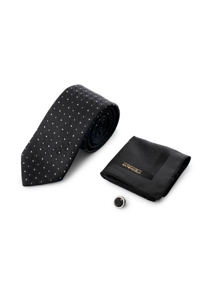 Hatemoğlu Black Tie Handkerchief and Collar Badge Set of 3