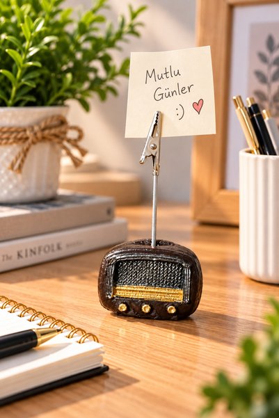 Bymiel Dekoratif Retro Radyo Figürlü Mandallı Not Tutucu Masaüstü Fotoğraf ve...