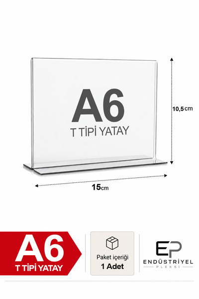 ep endustriyel pleksi 1 Adet A6 T Tipi Yatay 10,5X15 Cm Şeffaf Pleksi Föylük ...