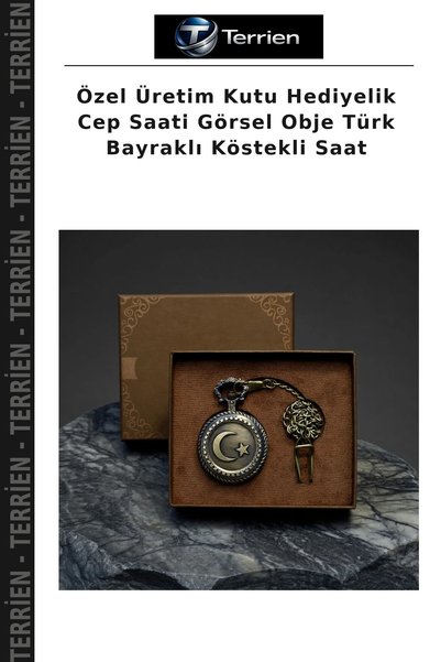 Genel Markalar Özel Üretim Kutu Hediyelik Cep Saati Görsel Obje Türk Bayraklı...