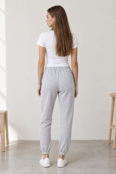 Pepeross Women's Jogger Sweatpants with Elastic Waist and Cuffs and Pockets, Gray Melange