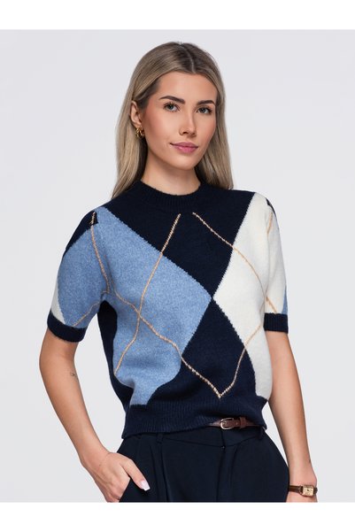 OMBRE Damenpullover, Kurzarm, Lässige Passform OW-SW-E0037 Blau