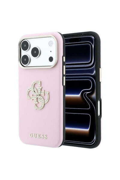 Guess Θήκη για iPhone 17 Pro, iPhone 18 Pro, Λείο Λογότυπο με Μεγάλα Στρας, Ροζ
