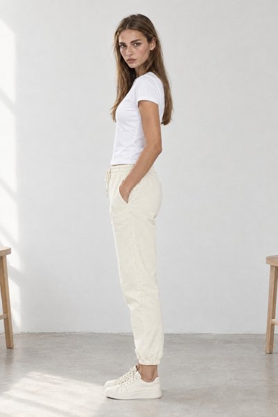 Pepeross Women's Regular Fit Lycra Elastic Cuffs Basic 2-Piece Sweatpants Beige Orange