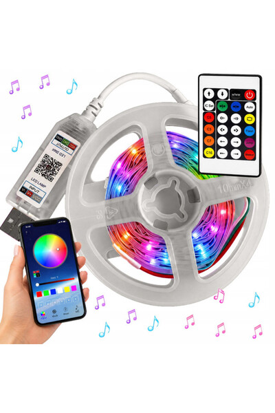 zola RGB IC LED strip, 10 m, Bluetooth, remote control, music synchronization...