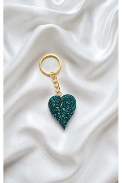 diclecollection 20 Pieces Heart Model Green Glitter Keychain, Birthday, Engagement, Promise, Baby Shower, Baby Party Gift