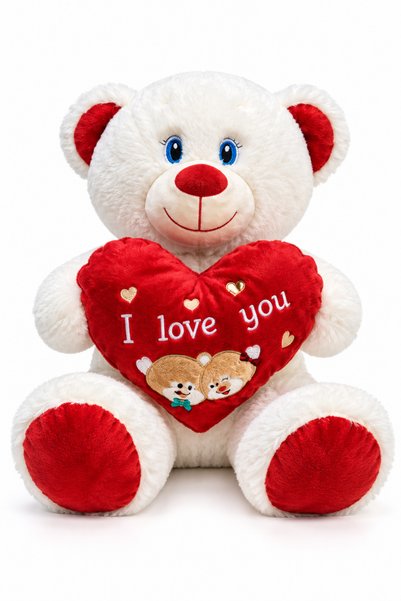 craftivio 35 cm Plush Teddy Bear – White Teddy Bear with Red Heart and "I Love You" Written, Romantic Gift for Lovers